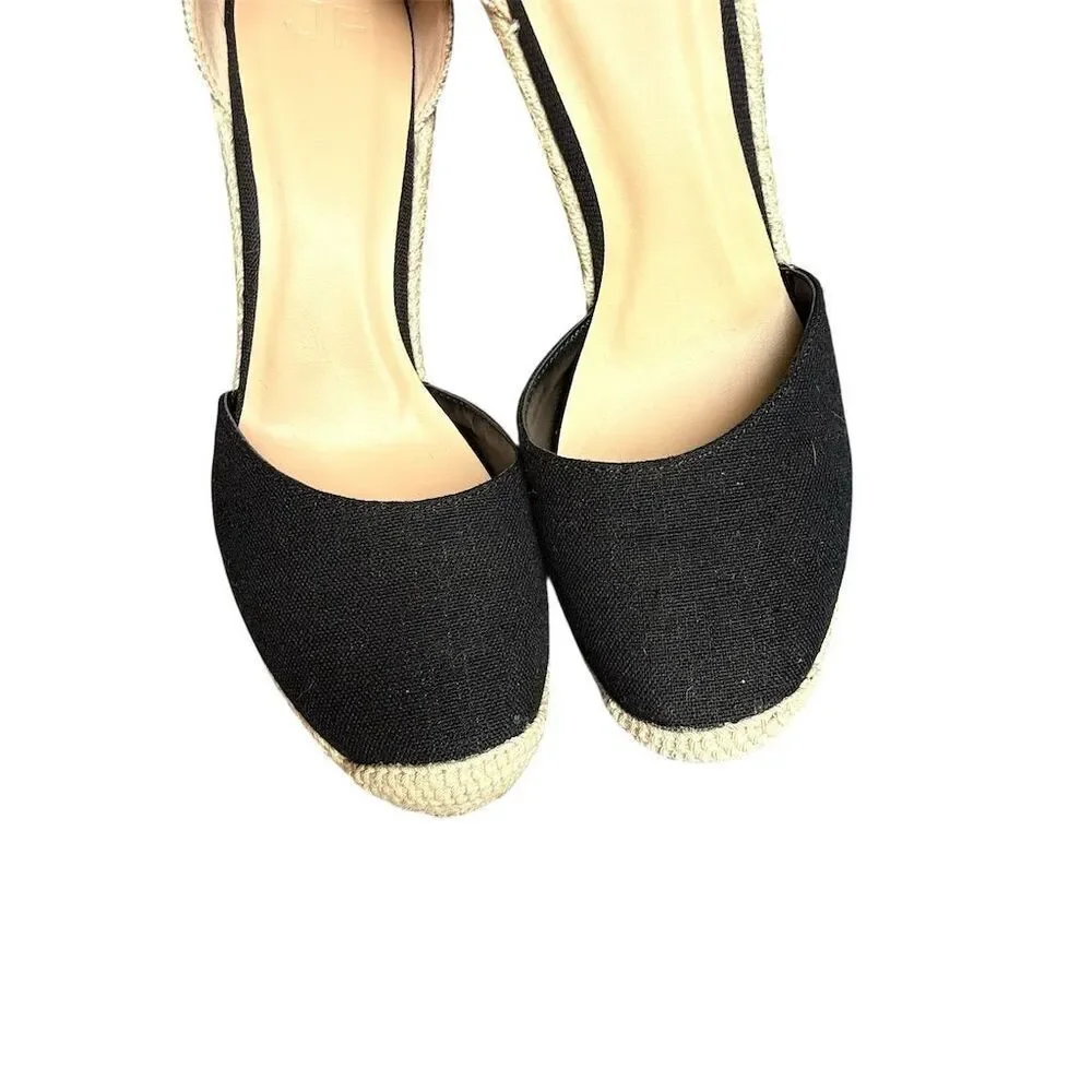 JustFab Women's Black Espadrille Wedge Sandals Size 9.5 Ankle Tie